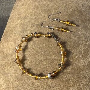 Handmade Gold Beaded Bracelet and Earring Set.